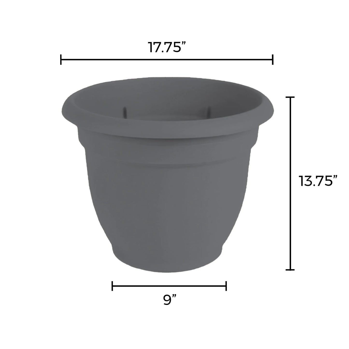 Ariana Pot Planter: 16" - Charcoal - Durable Resin Pot, for Indoor and Outdoor Use, Gardening, Self Watering Disk Included, 6 Gallon Capacity