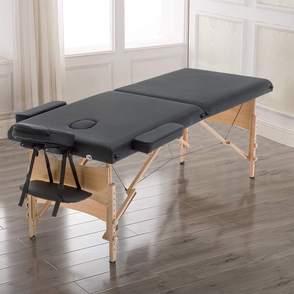 Massage Bed Portable Massage Table 28 Inche Wide Lash Bed Heigh Adjustable 2 Folding Spa Table with Non-Woven Bag for Spa Footmassage Facial Carespa Tattoo