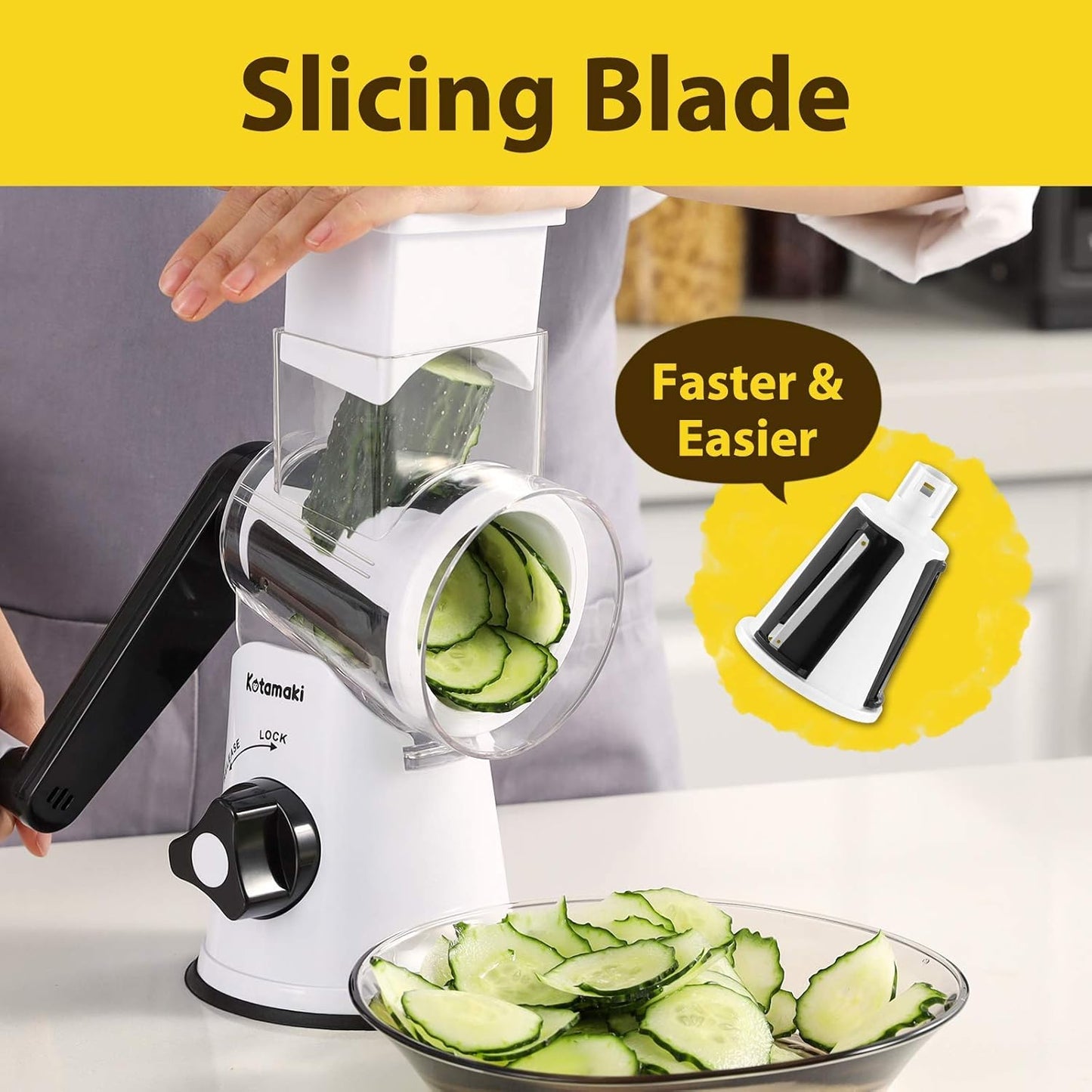 Rotary Vegetable Grater, Food Shredder Vegetable Grater for Kitchen, Dishwasher Safe Kitchen Grater and Vegetable Slicer for Cucumber, Zucchini, Carrot, Potato, Etc