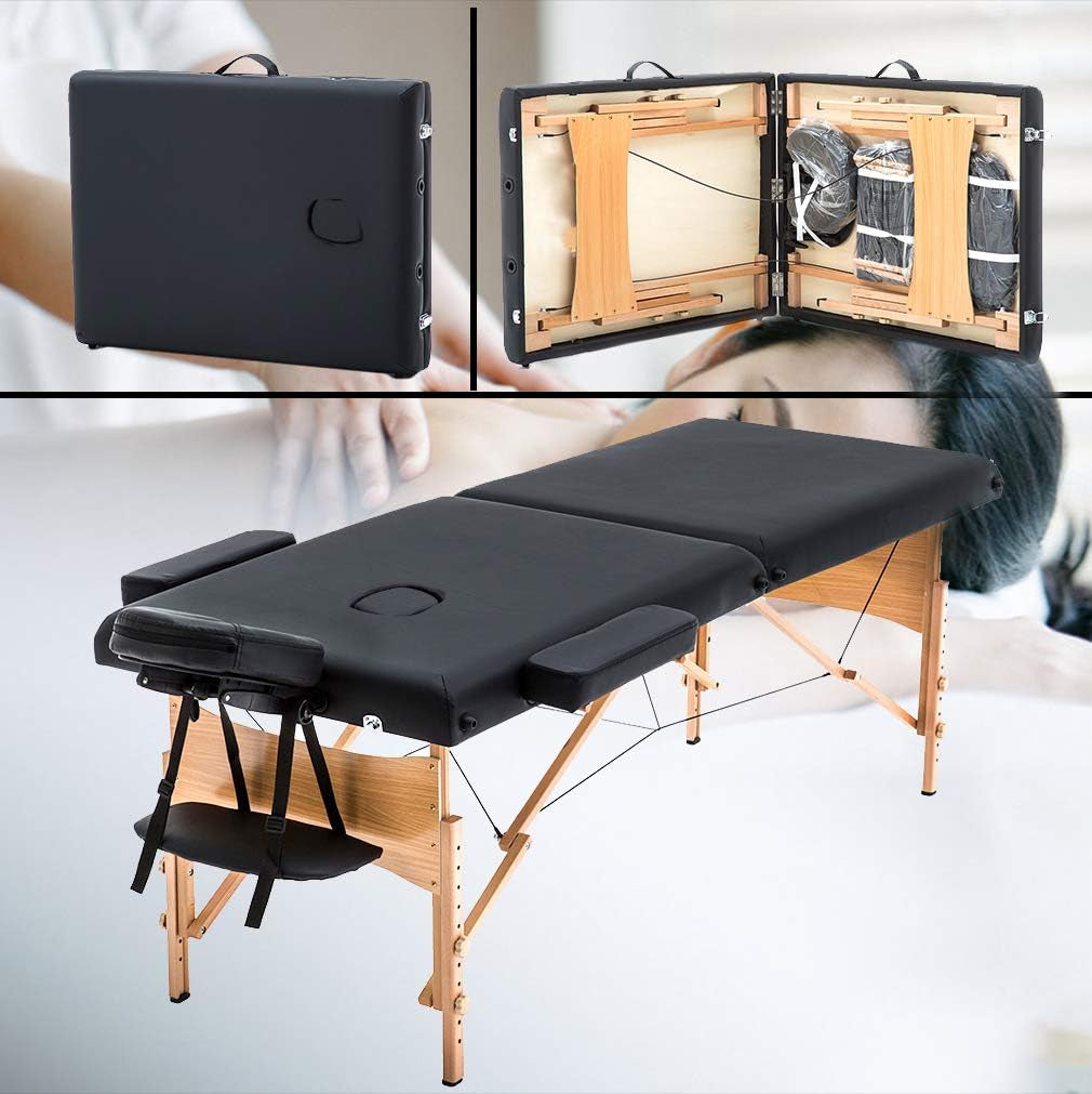Massage Bed Portable Massage Table 28 Inche Wide Lash Bed Heigh Adjustable 2 Folding Spa Table with Non-Woven Bag for Spa Footmassage Facial Carespa Tattoo