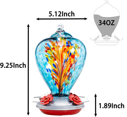 Hummingbird Feeders for Outdoors Hanging, Blown Glass Hummingbird Feeder Gifts for Women, Garden Decor Backyard Decor, Unique Gardening Gifts for Older Women, 34OZ, Comet