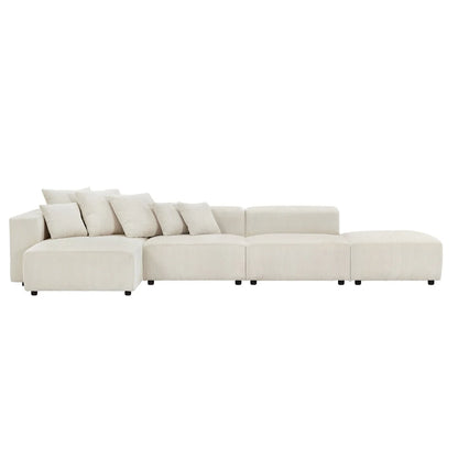 155" Sectional Modular Sofa, Modern L-Shaped Corduroy Upholstered Deep Seat Corner Sofa 4-Piece Set with Reversible Chaise, Minimalist Style Couch for Living Room, Apartment, Office, Beige
