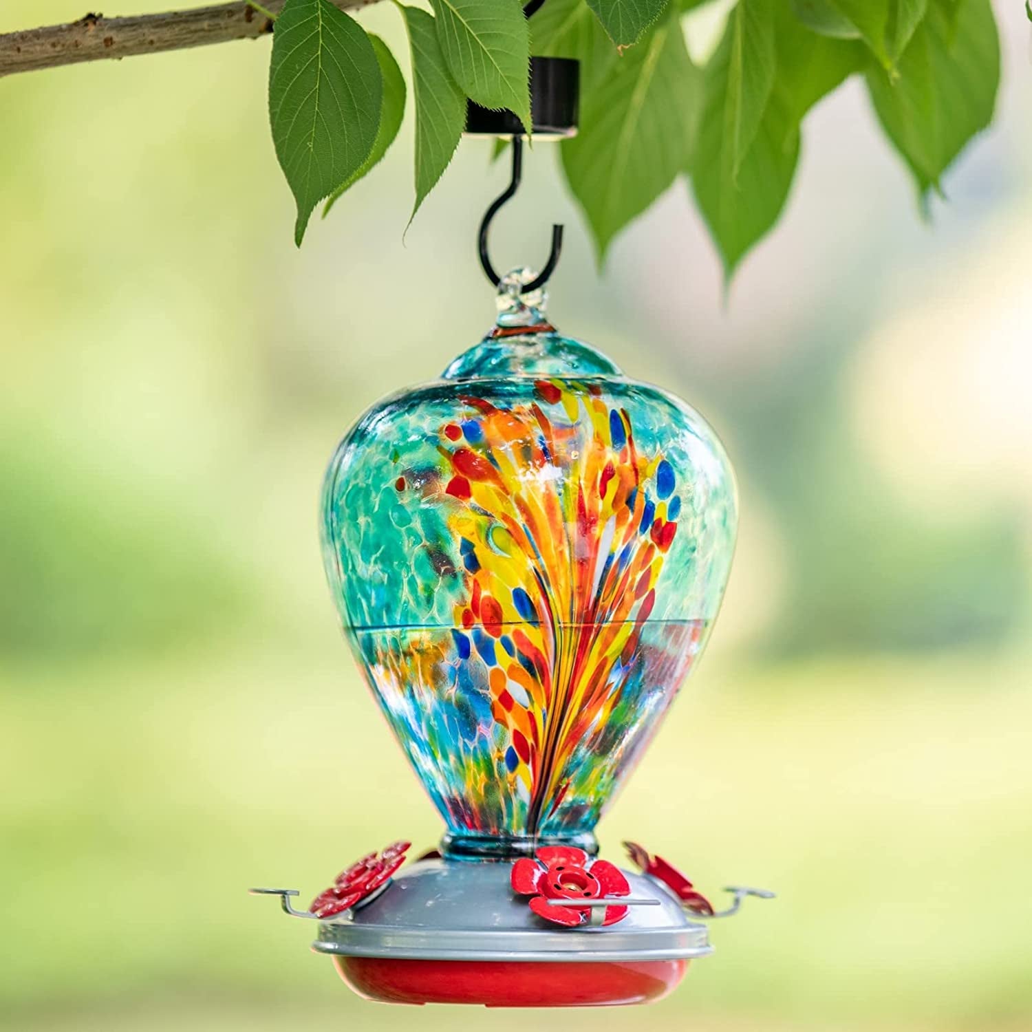 Hummingbird Feeders for Outdoors Hanging, Blown Glass Hummingbird Feeder Gifts for Women, Garden Decor Backyard Decor, Unique Gardening Gifts for Older Women, 34OZ, Comet